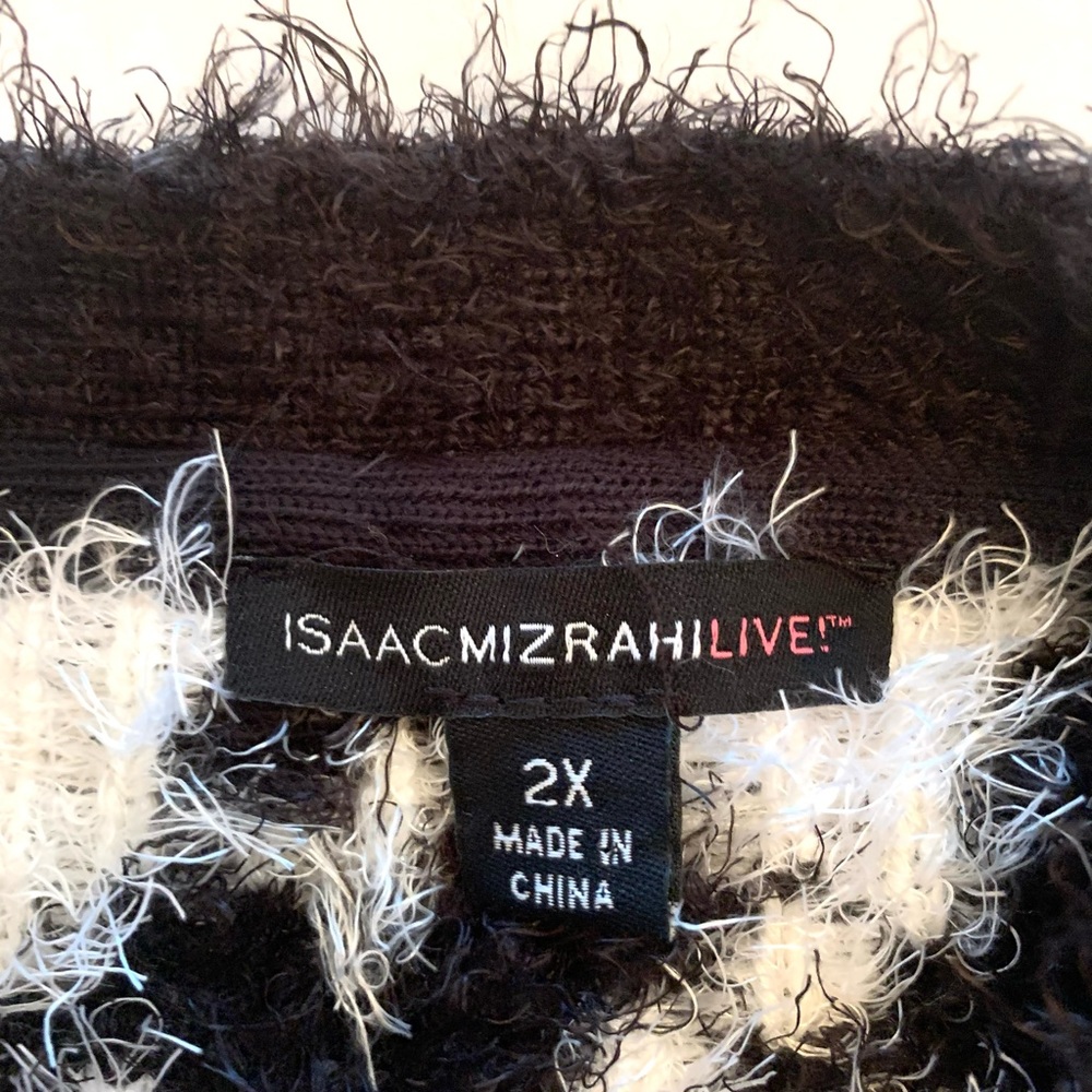 Isaac Mizrahi Live 2X Plus black white Houndstooth cardigan sweater Cozycore - Picture 6 of 14